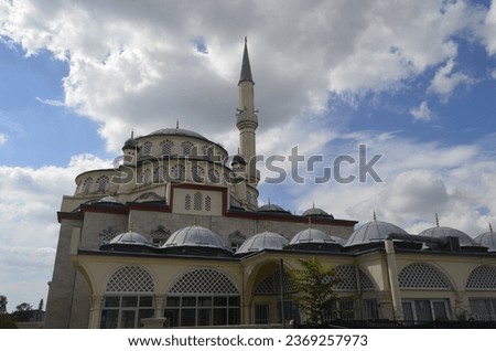 Basinkoy Mosque, Side View and Blue and Cloudy Sky in the Background. Istanbul, Bakırköy, Turkey.