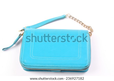 Blue woman clutch bag on white background