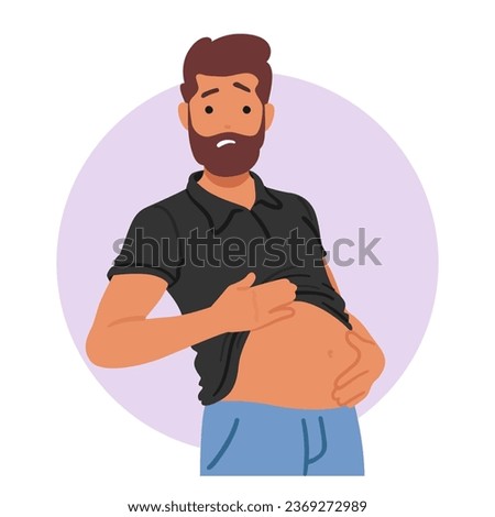 Unhappy Male Character Experiencing Bloating Due To Gastritis Displays Discomfort or Abdominal Distension, Often Stemming From Inflammation Of The Stomach Lining. Cartoon People Vector Illustration Royalty-Free Stock Photo #2369272989