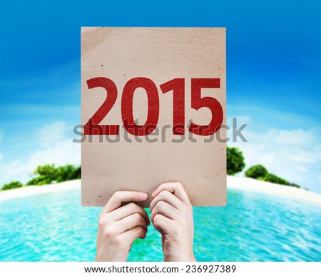 2015 card with a beach on background