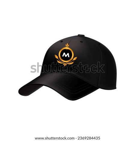 cap and ball M logo Realistic baseball cap Black and golden vector templates Cap design 