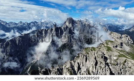 drone photo Tre Cime di Lavaredo Dolomites italy europe