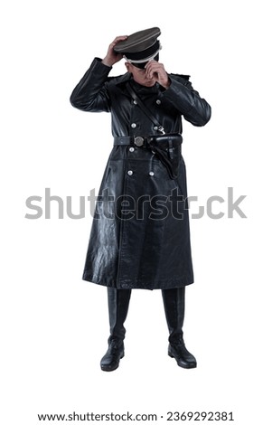 Male actor reenactor in historical uniform as an officer of the German Army during World War II Royalty-Free Stock Photo #2369292381