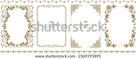 Gold floral ornament. Set of Decorative vintage frames and borders set.