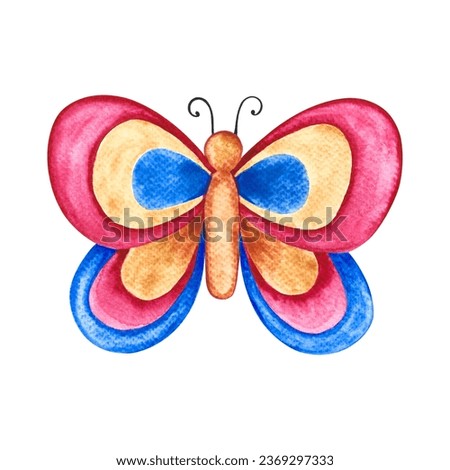 Butterfly. Children's illustration. Decorative element. Handmade watercolor. Isolate. For the design of greeting and invitation cards, flyers, banners and posters. For packaging of children's goods.