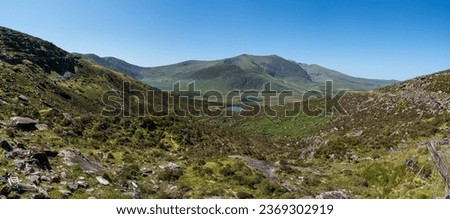 Panorama Views of the remote Conor Pass on the Dingle Peninsula on the Wild Atlantic Way in Country Kerry Ireland.  Shot bear loughdoon, peddlers lake,  clogharee, cloughane.   Royalty-Free Stock Photo #2369302919