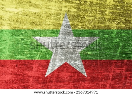 Myanmar flag painted on wood