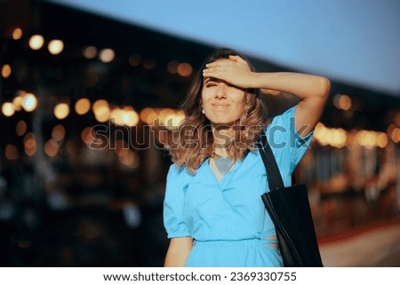 
Stressed Woman with Hand on her Forehead Realizing She Forgot Something 
Confused girl feeling tired and experiencing memory lapse 
 Royalty-Free Stock Photo #2369330755