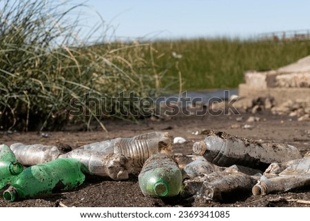 photo pollution concept of water with garbage