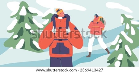 Couple of Climber Characters With Sturdy Backpacks and Gear, Ascend A Rugged Peak, Their Determination And Passion