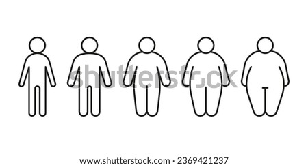 Type body of people thin, normal and obese fat line icon set. Figure and size person, body index mass. Vector outline illustration Royalty-Free Stock Photo #2369421237