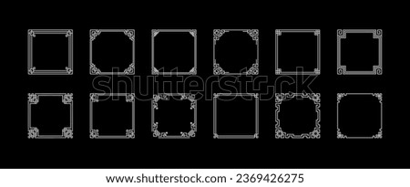 Large set of Chinese square frames in traditional style. White Asian frame on black background. Vector illustration. 