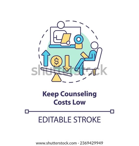 2D editable keep counseling costs low thin line icon concept, isolated vector, multicolor illustration representing online therapy.
