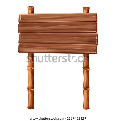 Bamboo and wood sign, frame with stick and plank in cartoon style isolated on white background. Game border, gui menu. Royalty-Free Stock Photo #2369452329