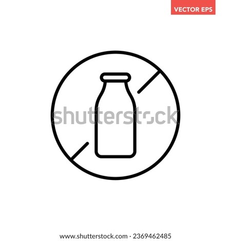 Black single lactose free badge thin line icon, simple ingredient no contain mark flat design pictogram, infographic vector for app logo web button ui ux interface isolated on white background Royalty-Free Stock Photo #2369462485