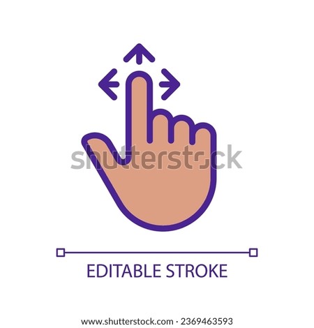Drag gesture pixel perfect RGB color icon. Tap and pull image. Touchscreen control. Pointing finger and arrows. Silhouette symbol on white space. Solid pictogram. Vector isolated illustration