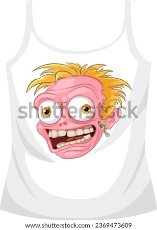 A vibrant vector cartoon illustration of a wild zombie head on a shirt