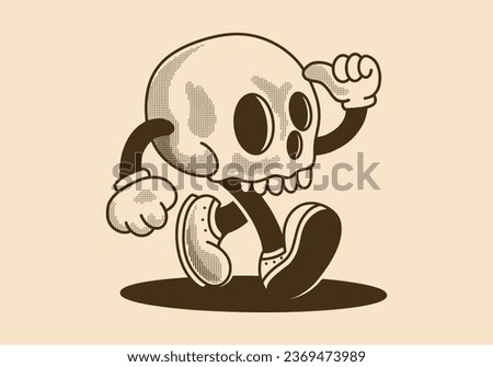Mascot character illustration of walking skull, design in vintage style