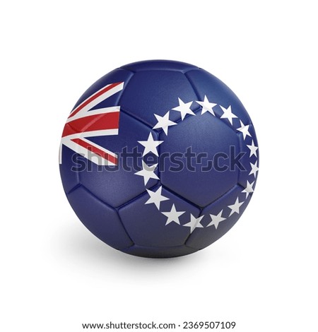 3D soccer ball with Cook Islands team flag. Isolated on white background