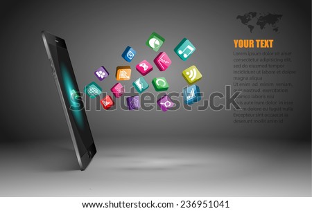 Touchscreen Smartphone with Application Icons. Royalty-Free Stock Photo #236951041