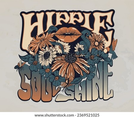 hippie life typography design, flowral artwork for t shirt, sticker, poster, vintage graphic print, groovy retro vintage vector art