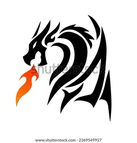 graphic vector illustration of tribal art tattoo logo symbol of a dragon spitting fire
