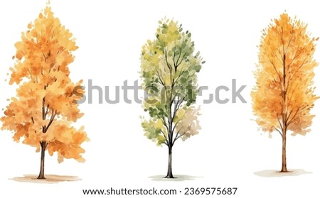 VECTOR, set of watercolor clip art, autumn trees isolated on a white background