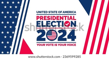 Presidential election 2024 background design template with USA flag. Vote in USA flag banner design. Election voting poster. president voting 2024. Political election 2024 campaign background. Royalty-Free Stock Photo #2369599285