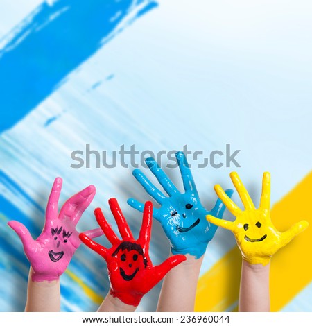 colorful painted hands Royalty-Free Stock Photo #236960044