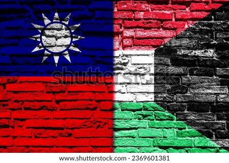 Background with Taiwan and Kuwait flag on brick wall