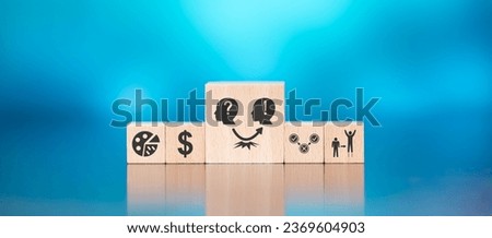 Wooden blocks with symbol of rebound concept on blue background