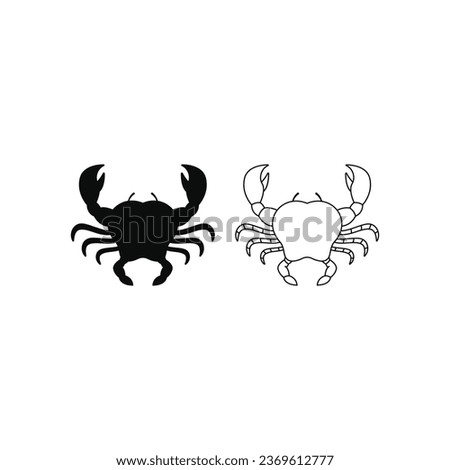 Crab icon vector silhouette and line on white background