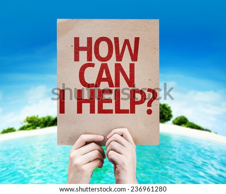 How Can I Help? card with a beach on background