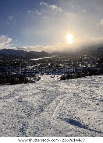 The pistes of Hovden, Norway, on a sunny day.