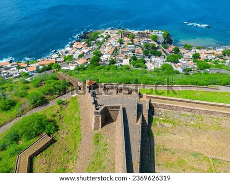 Cidade Velha Sao Filipe Royal Fortress Aerial View. The oldest city in the Republic of Cape Verde. The Republic of Cape Verde is an island country in the Atlantic Ocean. Africa. Royalty-Free Stock Photo #2369626319