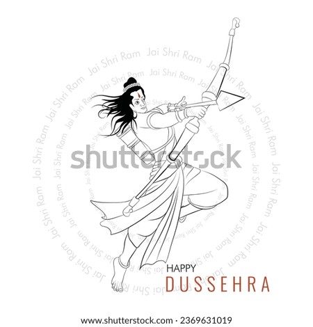 Vector outline line art of Lord Rama, Lord Rama playing with bow and arrow, Vector illustration of Ramayana character