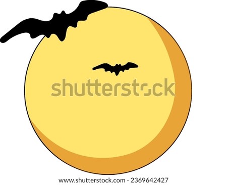 Bats and Yellow moon  on Halloween. Vector