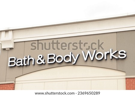 bath and body works store storefront sign logo on front of store, close up