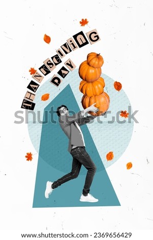 Picture sketch collage of funky cool guy carrying harvest preparing thanksgiving day isolated on drawing background