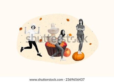 Artwork collage picture of joyful cheerful people girls cooking food meal isolated on drawing background