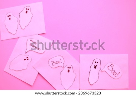 funny happy halloween card background - letter with ghost 