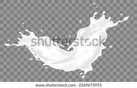 Realisitc 3D white milk splash flying on grey checkered background design for food drink candy vector illustration.