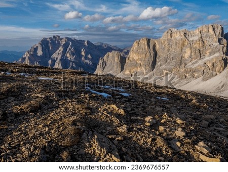 Viem from Lagazuoi. Nature alpine park with epic landscape in South Tirol. Italy. Europe.