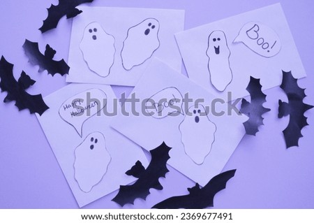 funny halloween background - ghosts with letters 