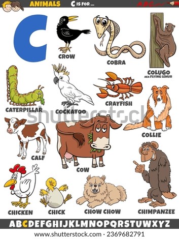 Cartoon illustration of animal characters set for letter C