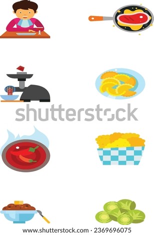 Vector Art of Food Preparation and Cooking,Chef's Hands: Vector Recipes and Food Prep