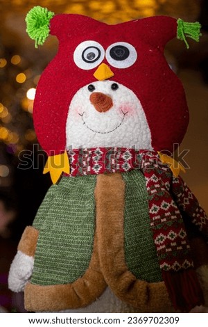 close-up of a toy snowman for new year's decor.