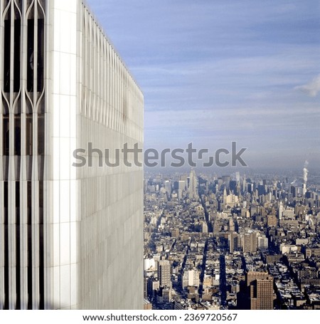 Manhattan seen from one of the Twin Towers of the World Trade Center in NYC, USA