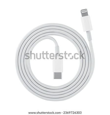 cable with Type-C connector insulated on white background