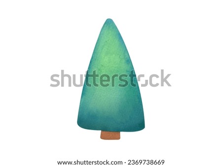 cute watercolor hand drawn Christmas tree cutout isolated on white background. Coniferous trees green happy New Year design. Simple pine-trees clip art. Winter holiday evergreen forest tree